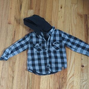 Little Bipsy Black and Mushroom Plaid Hooded Flannel Shirt